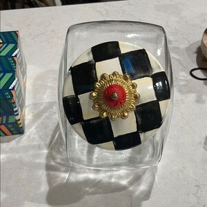 Checkered Black and White Decorative Jar